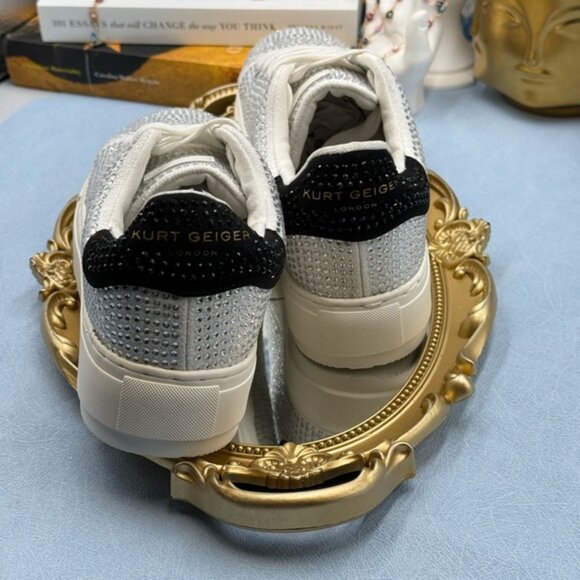 🆕 KURT GEIGER LONDON 🧿 NWOT Laney Silver Crystal Low Top Sneaker, Sz 40 US 9 - Picture 11 of 16